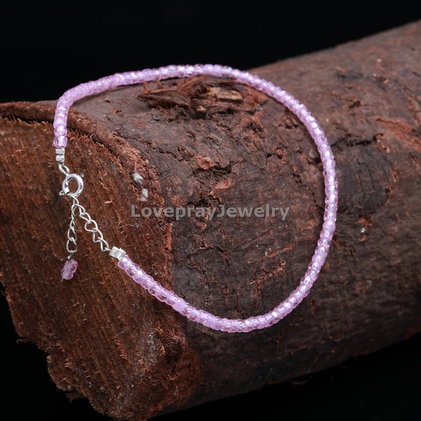 Pink Zircon Bracelet, AAA Natural Pink Zircon Faceted Rondelle Beaded Bracelet,December Birthstone,Charm Bracelet,Pink Crystal Bracelet Gift