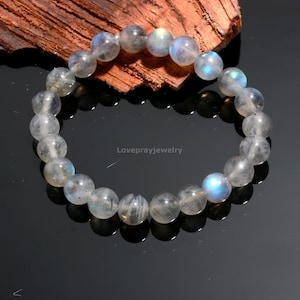 Natural Blue Flashy Labradorite Bracelet, Smooth Round Bracelet, 8 mm Labradorite Bracelet, AAA Gemstone Beaded Bracelet for Womens Gift