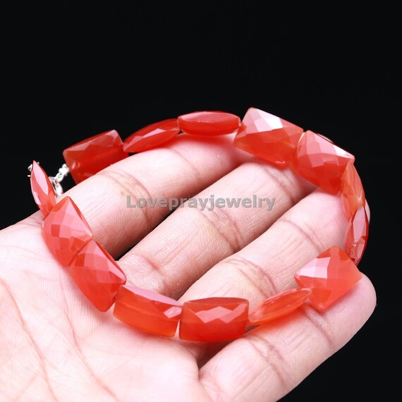 Genuine Solid Red Carnelian Stone Bead Bracelet, Beaded