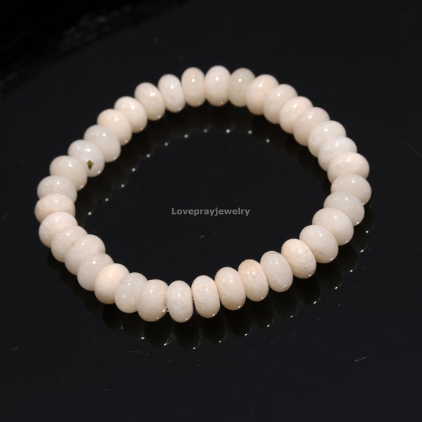 Genuine Pearl Quartz Beaded Bracelet, Natural Pearl Quartz Smooth Rondelle Gemstone Bracelet, Dainty And Pretty Bracelet, Love Jewelry, Gift