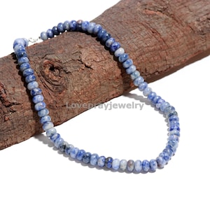 Sodalite Beaded Necklace: 8mm Rondelle Gemstone, 15 Inch