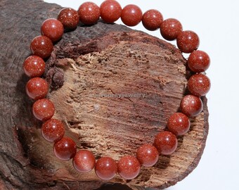Golden Sunstone Bracelet: 8mm Smooth Gemstone Beaded Stretch Bracelet