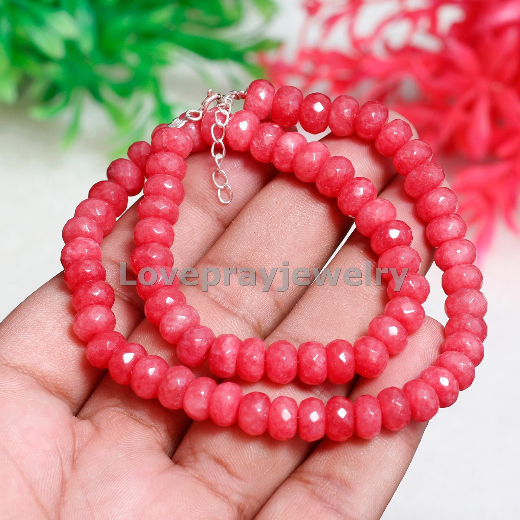 コーラルレッドクォーツネックレス：ファセットロンデルジェムストーン