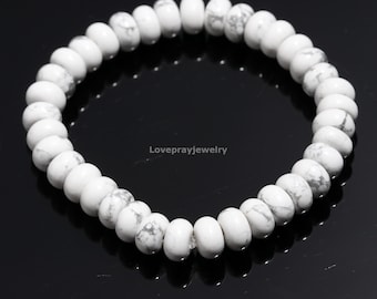 White Howlite Crystal Bracelet: 8mm Rondelle Gemstone, Handmade Jewelry