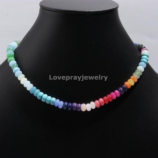 Gorgeous Mix Gemstone Beaded Necklace, Rainbow Designing Necklace, Multi Beads Handmade Necklace, Rainbow Plain Quartz Bead Jewelry