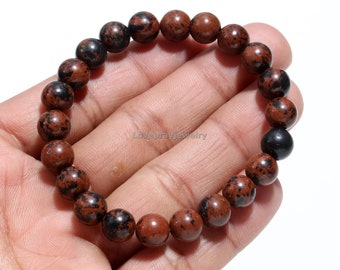 Natural Mahogany Obsidian Bracelet, 8mm Mahagony Plain Round Beaded Bracelet, Stretch Bracelet, Obsidian Beads Stone For Men And Women Gift