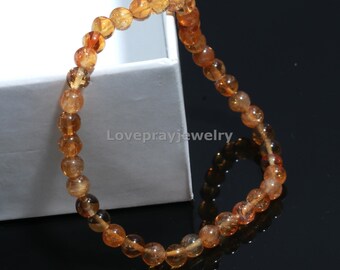 Natural Citrine Bracelet: Smooth Round Gemstone Beads, Golden Jewelry