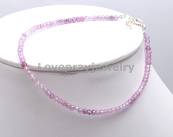 Roze toermalijn armband: 3 mm gefacetteerde sterlingzilveren kralenarmband