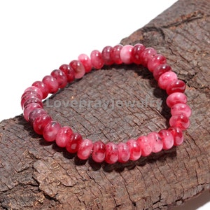 Beautiful Pink Cherry Quartz Smooth Rondelle Gemstone Beaded Bracelet, Meditative Stone Bracelet, Handmade Bracelet, Women's & Wedding Gift