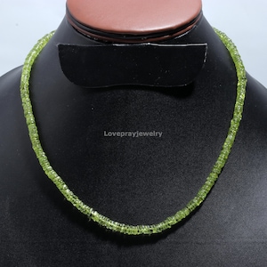 Natural Peridot Smooth Heishi Tyre Beads, 6-8 mm Plain Gemstone Beaded Necklace, Healing Power Stone, Promote Love Necklace, Godess Stone