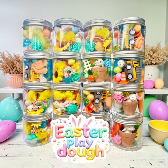 Easter Playdough Jars for Kids, Easter Basket Stuffer, Sensory Bin Filler, Playdoh Kit, Easter Gift, Toddler Craft Toy, Play dough kit