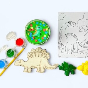 Dinosaur busy bag, Playdough, PYO kit, crayons, craft kit
