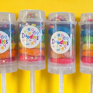 Scented Rainbow glitter playdough pops, playdough party favours, party bags, goodie bags, party supplies, rainbows, kids party favour