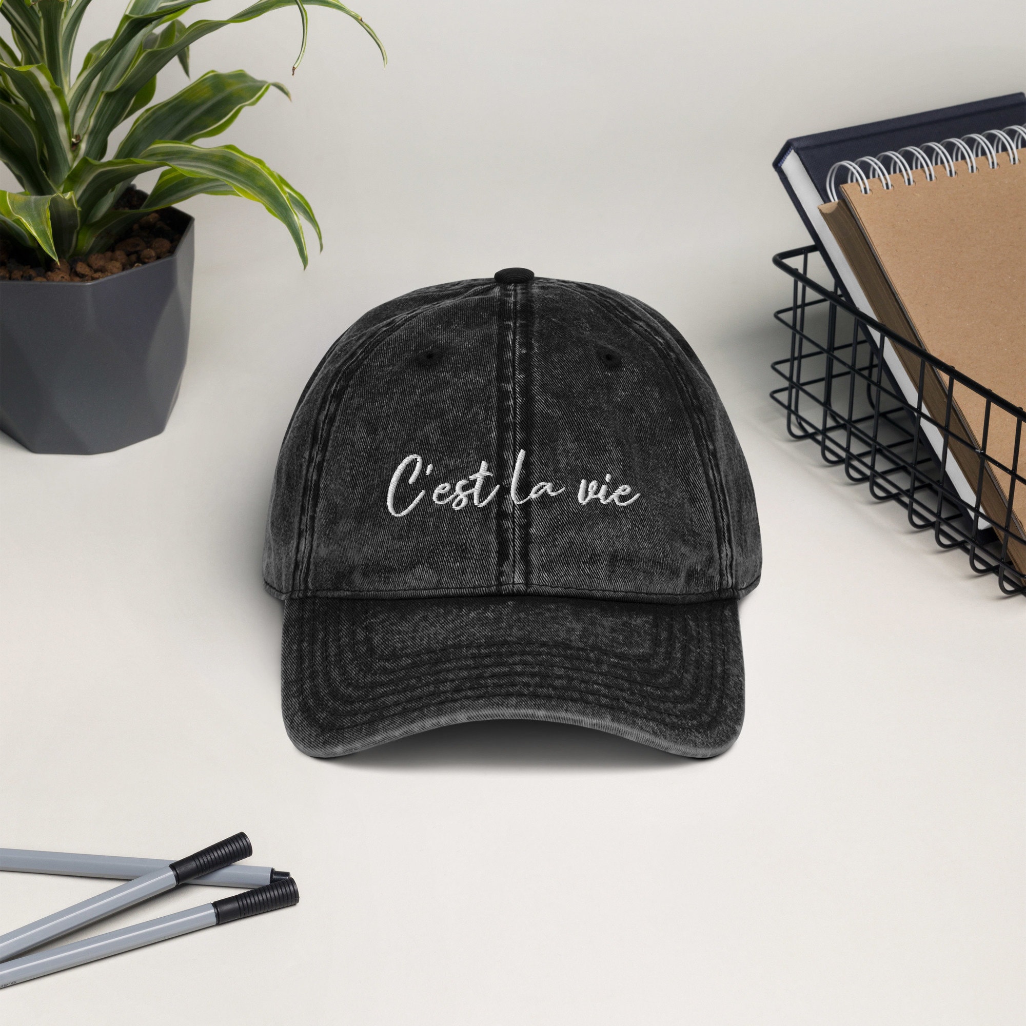 NWOT C’EST LE VIE Paris Black Dad Hat French Girl Chic Baseball Cap Minimalist French Hat La Vie De Rêve Baseball Hat Living the Dream  main image 2