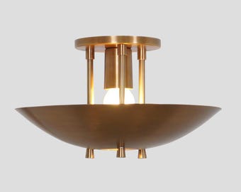 Moderne Messing Semi Unterputz Deckenleuchte, Mid Century Dome Deckenleuchte, Gold Unterputz Leuchte, Küche Flur Licht