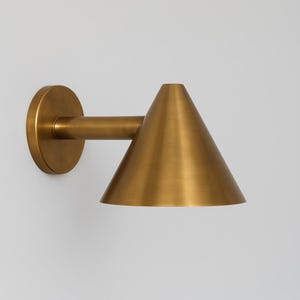 Mid Century Raw Brass Cone Wall Sconce - Italian Style