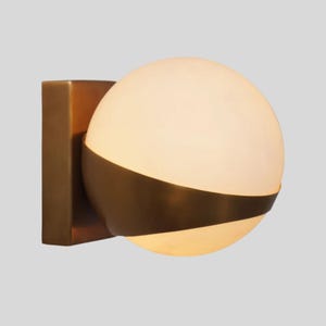 Mid-Century Italian Brass Wall Sconce: Glass Globe Vanity Light