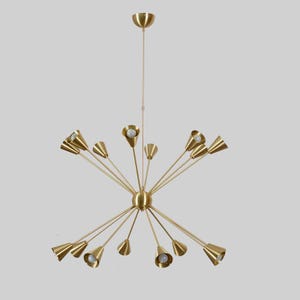 Sputnik Starburst Ceiling Chandelier Sixteen Arms Pendant Lamp Brushed Brass Finish Light Fixture