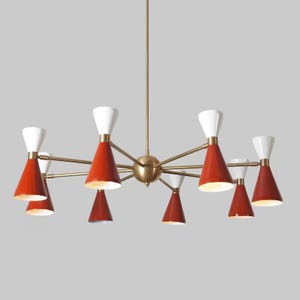 Sputnik Chandelier Eight Arm 16 Lights Stilnovo Style Raw Brass Finish Light Fixture