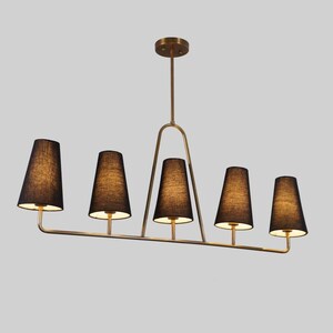 Mid Century Brass Sputnik Chandelier with Linen Shades