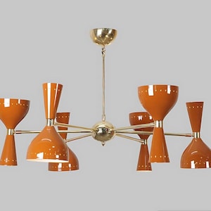 Stilnovo Style Sputnik Chandelier: Mid Century Modern Brass Ceiling Light