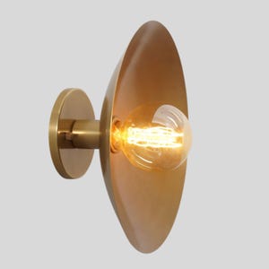 Mid Century Single Light Disk Cover Shade Italian Style Raw Brass Finish - Wall Light Sconce Fixtures - Bedroom Lights - Vanity Lamps