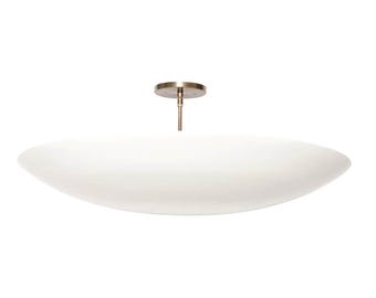 Mid Century Modern Ceiling Light, Frosted Glass Flush Mount, Brass Semi Flush Fixture, Living Room Bedroom Lighting