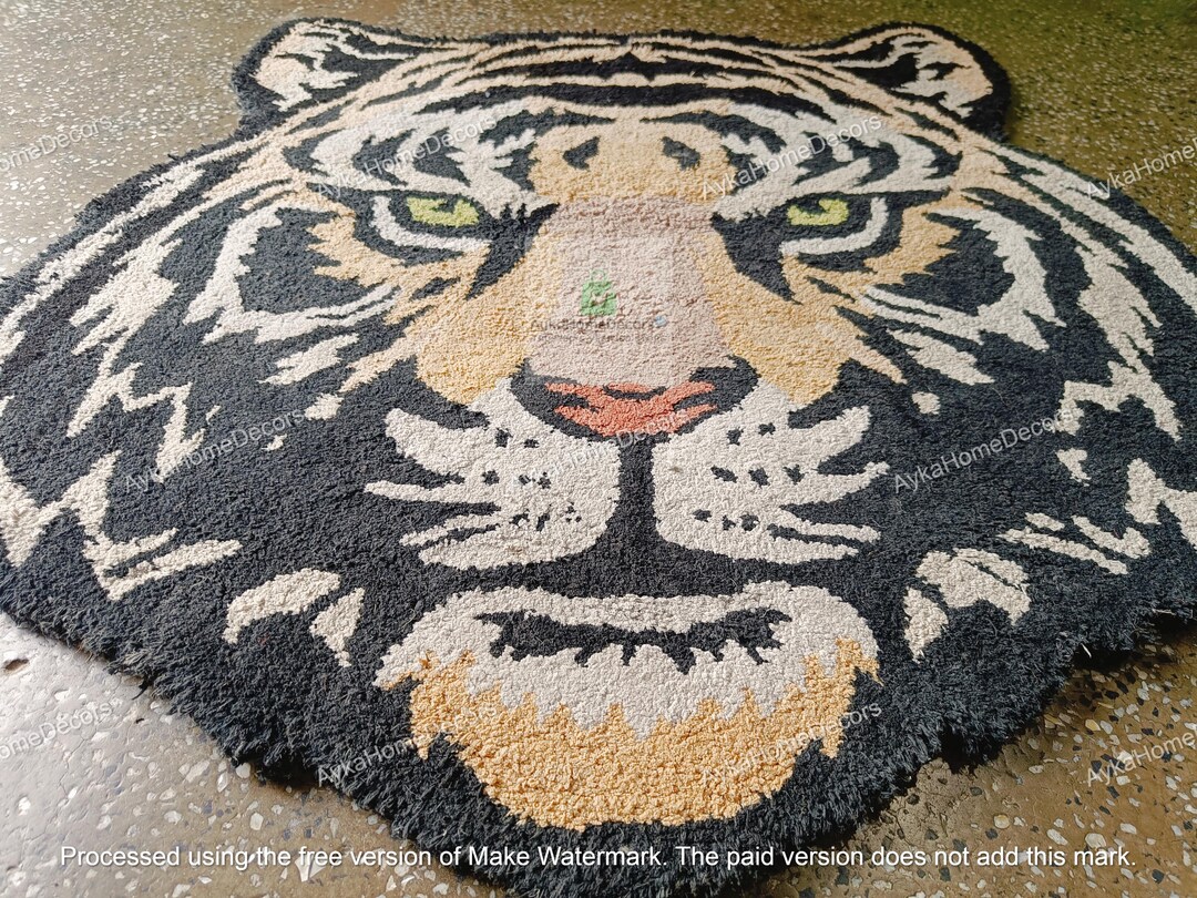 Hand Tufted Tiger Face Rug | Bold Jungle Animal Wall Art or Floor Mat ...