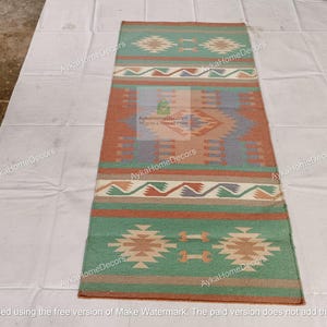 Handwoven Kilim Runner Rug | Bohemian Tribal Wool Carpet | Southwestern Geometric Hallway Runner | Vintage-Style Rug for Home & Office |