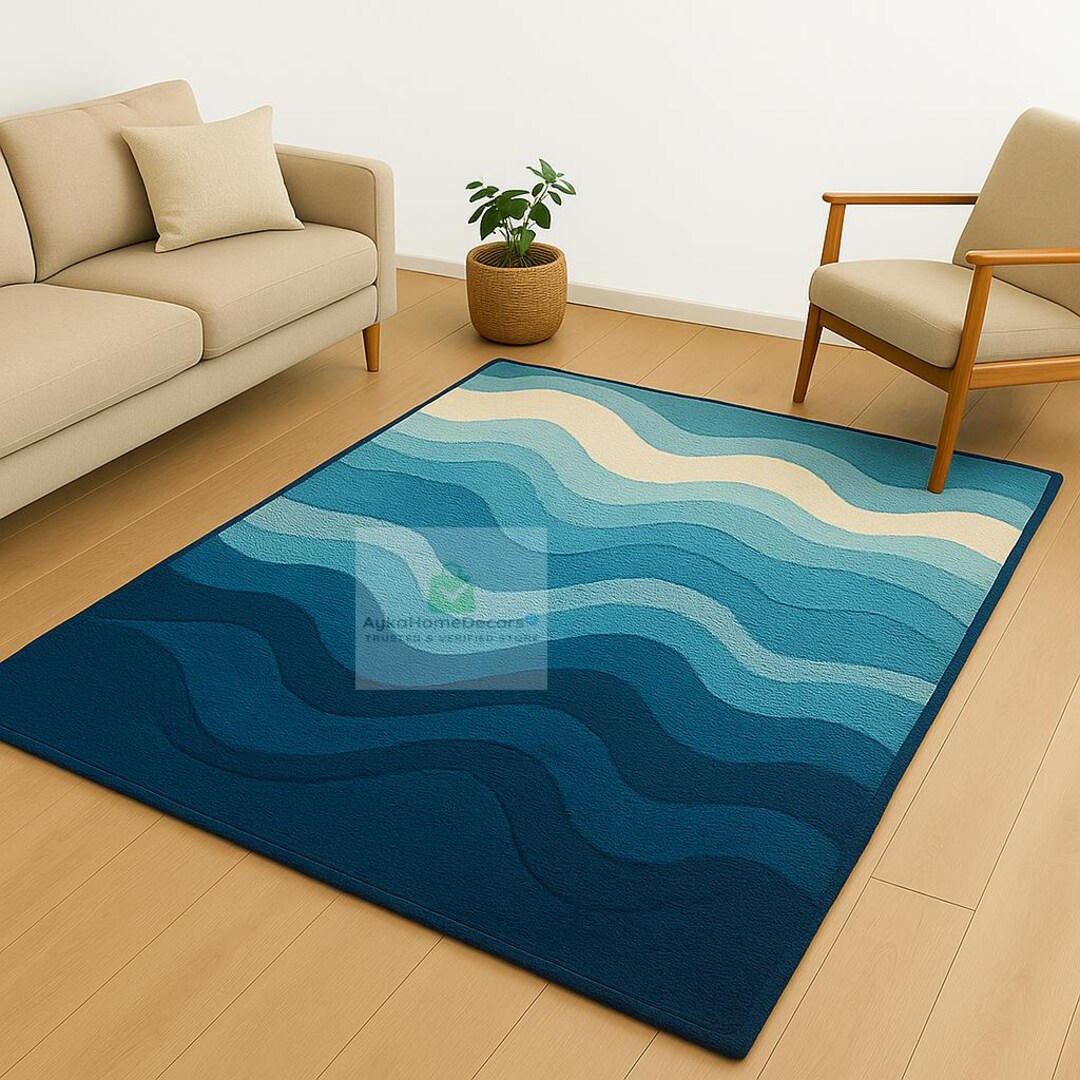 Rod Wave Rugs Hand-tufted Wool Wave Rug: Modern Coastal Decor (8X10) - Etsy