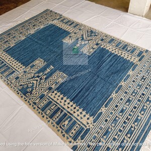 Blue Geometric Kilim Rug For Home Decor | Tribal Rug | Bohemian Boho Decor Rugs For Living Room Decor | Wool Area Rug | Housewarming Gift |