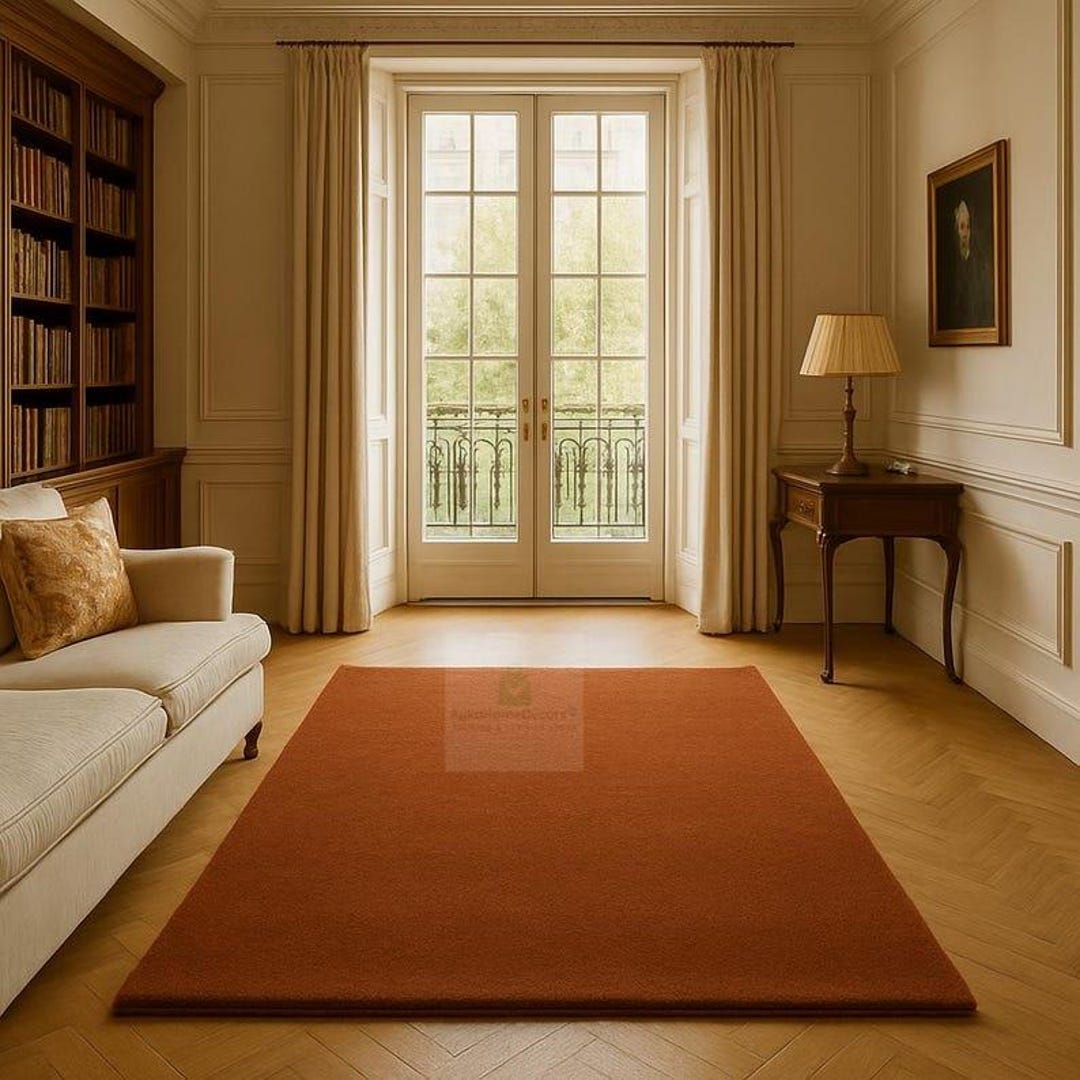 Hand Tufted Terracotta Wool Rug | Minimalist Burnt Orange Carpet - Etsy