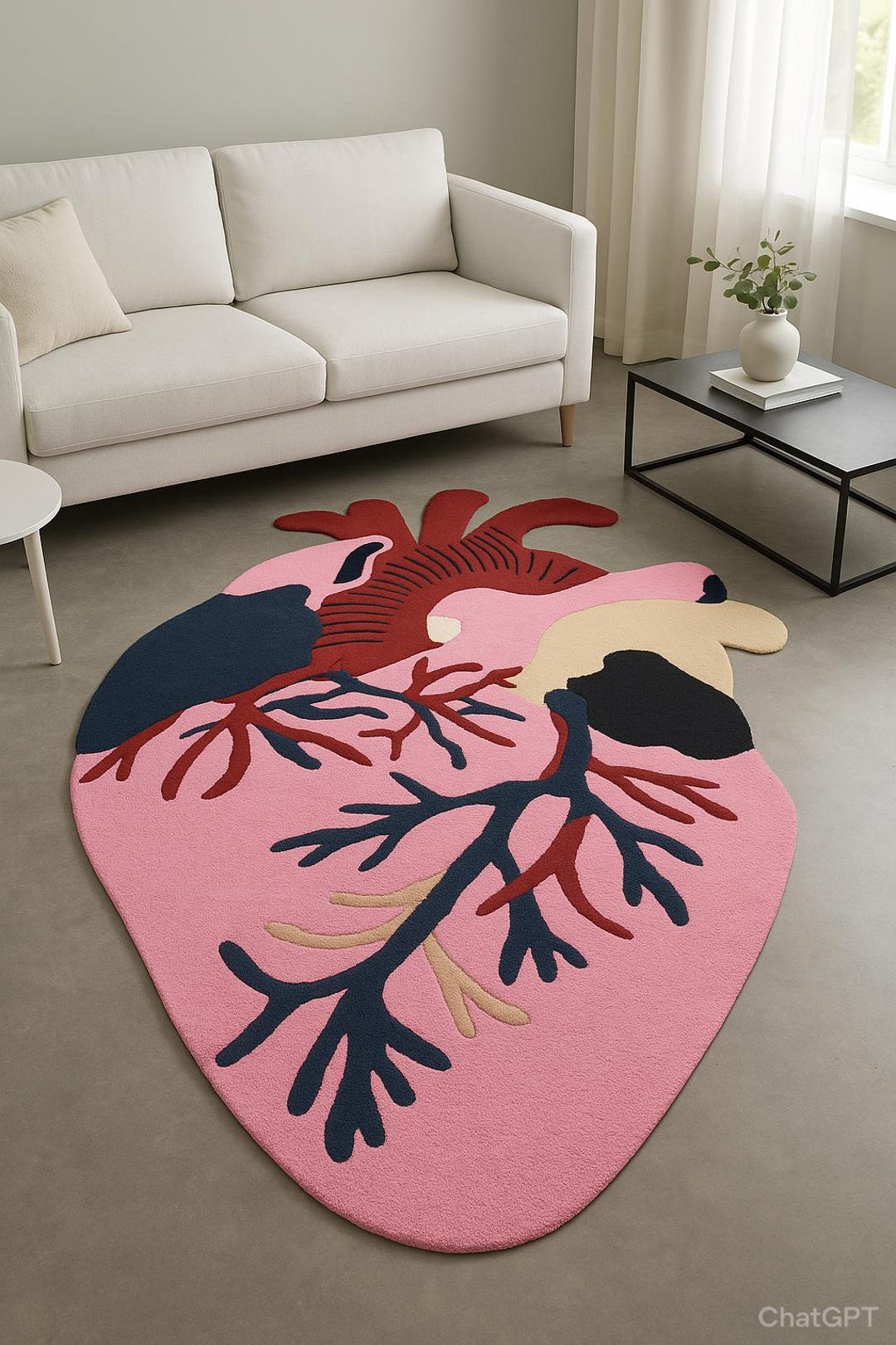 Hand-tufted Heart Shape Rug – Anatomical Design Pink Modern Carpet for ...