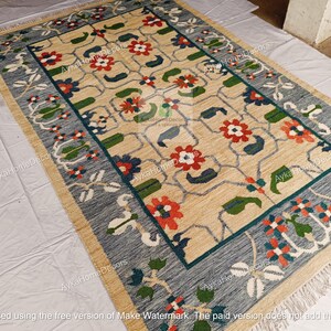 Turkish Kilim Rug Runner | Floral Oushak Wool Rug | Kilim Wool Rug | Traditional Oriental Area Rug | Dhurrie Runner Rug | Handmade Boho Rug