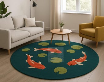 Handgetufteter Wollteppich in Koi Form