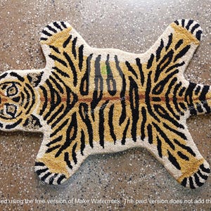 Hand Tufted Tiger Rug | Jungle Animal Carpet for Kids Room | Wild Animal Shaped Rug | Playroom Safari Decor | Wool Tiger Mat | Playroom Rug