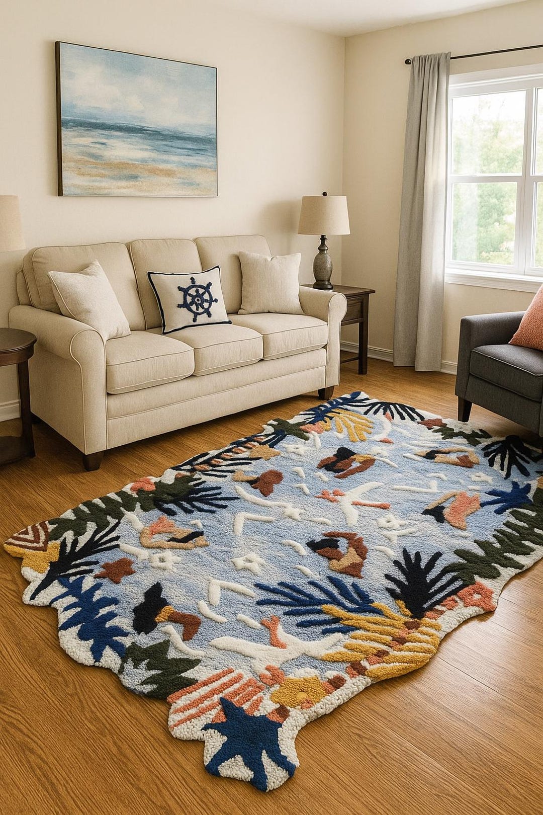Swem Rug Hand-tufted Wool Rug | Ocean Swimming Design, Kids Bedroom - Etsy