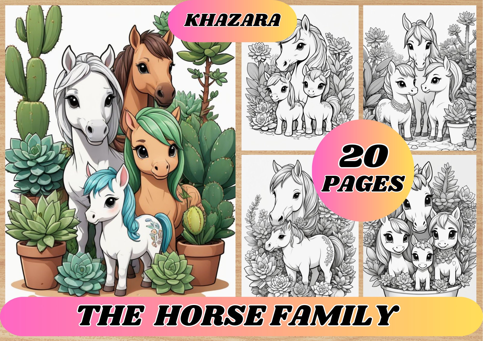 The Horse Family Animal Coloring Pages Adult and Kids Coloring Book ...