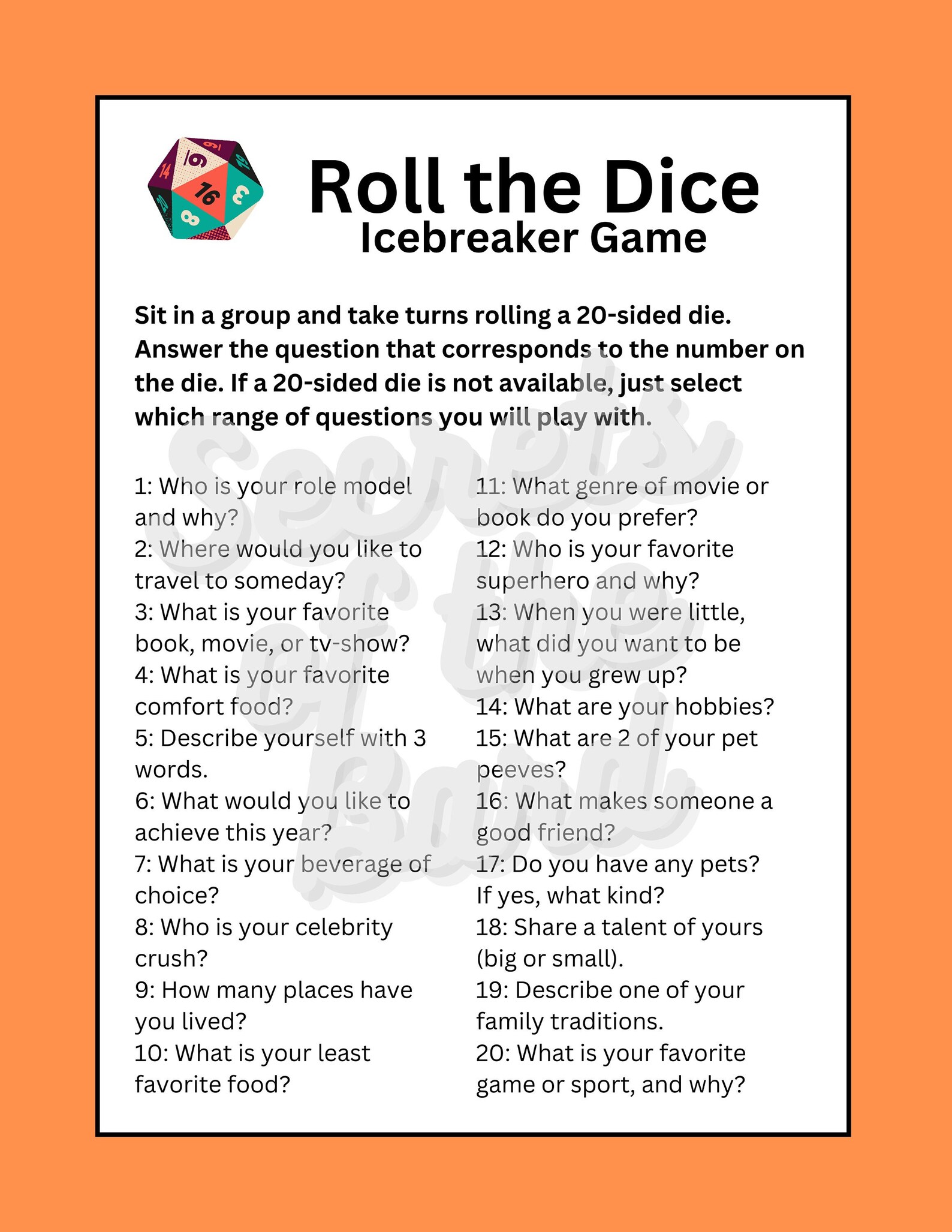 D D Themed Roll The Dice Icebreaker Game Etsy D D Themed Roll The Dice Icebreaker Game Etsy