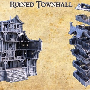 Ruined Townhall | 3D Printed Tabletop Terrain | Multi-Level Modular Building for Dnd and RPG Wargaming Scenery | Dnd Ruins, Dnd Accessories