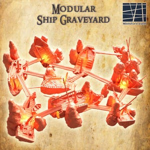 3D Printed Modular Ship Graveyard | Tabletop Terrain for DnD, RPG, Wargaming | Fantasy Ruined Ships & Ocean Battle Map Scatter, Dnd Terrain