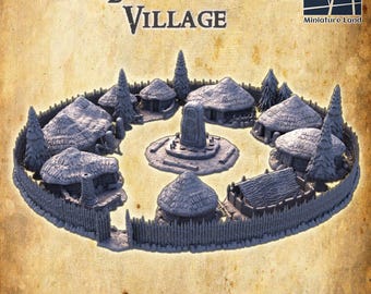 Aldea Bárbara / Terreno de mesa impreso en 3D / Escenografía en miniatura para DnD y RPG / Accesorios para dioramas de fantasía y juegos de guerra, terreno para DnD