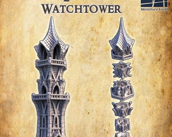 Elven Watchtower | 3D Printed Fantasy Tower Terrain | Modular RPG & DnD Tabletop Scenery | Elven Miniature Building, Dungeon Master Gifts