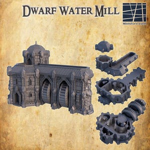 Dwarf Water Mill | 3D Printed DnD & RPG Tabletop Terrain | Ancient Terrain, Dwarven Terrain, Dnd Water Mill, Dungeon Master Gifts