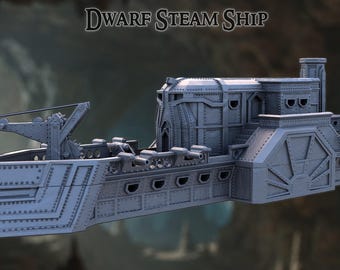 Barco de vapor enano / Terreno impreso en 3D para juegos de mesa de D&D y RPG / Accesorios de D&D, Terreno de D&D, Terreno enano, Regalos para Dungeon Master