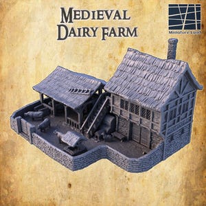 Medieval Dairy Farm 3D Printed Terrain | D&D + RPG Scenery | Fantasy Farmhouse Barn Village Building Unpainted, Dnd Rural Terrain