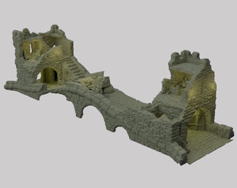 Patrol Bridge Ruins Terrain for Dungeons and Dragons, DnD Ruined Bridge Terrain