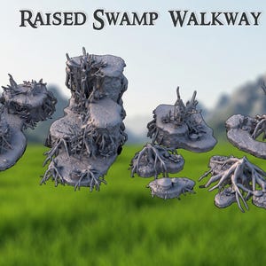 Raised Swamp Walkway Set - 3D Printed, Modular Root Platforms Terrain for D&D, RPG, Wargaming Miniatures - Fantasy Swamp Scatter Pack