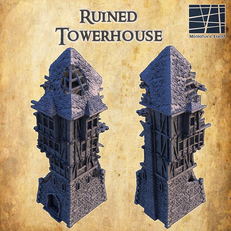3D Printed Ruined Tower House | Fantasy Tabletop Terrain for Dnd, RPG ...