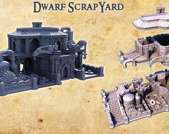 Desguace de Enanos / Terreno de mesa de fantasía impreso en 3D para DnD y RPG / Construcción enana modular industrial steampunk, terreno para enanos